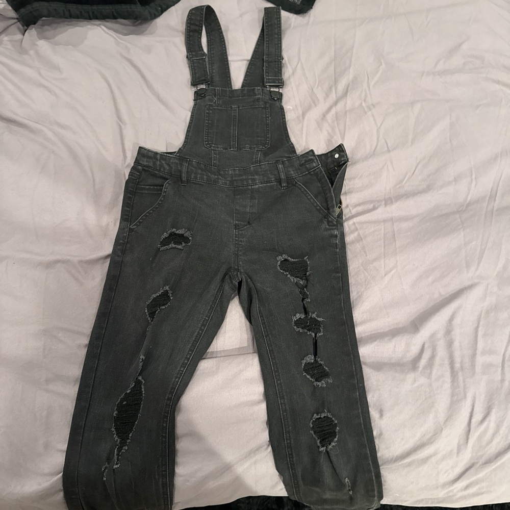Dollhouse Black Distressed Denim Overalls